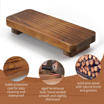 Liswit Farmhouse Wood Tray Rustic Wooden Pedestal Decorative Wood Riser for Farmhouse Kitchen Counter Bathroom Room Decor (Dark Brown)