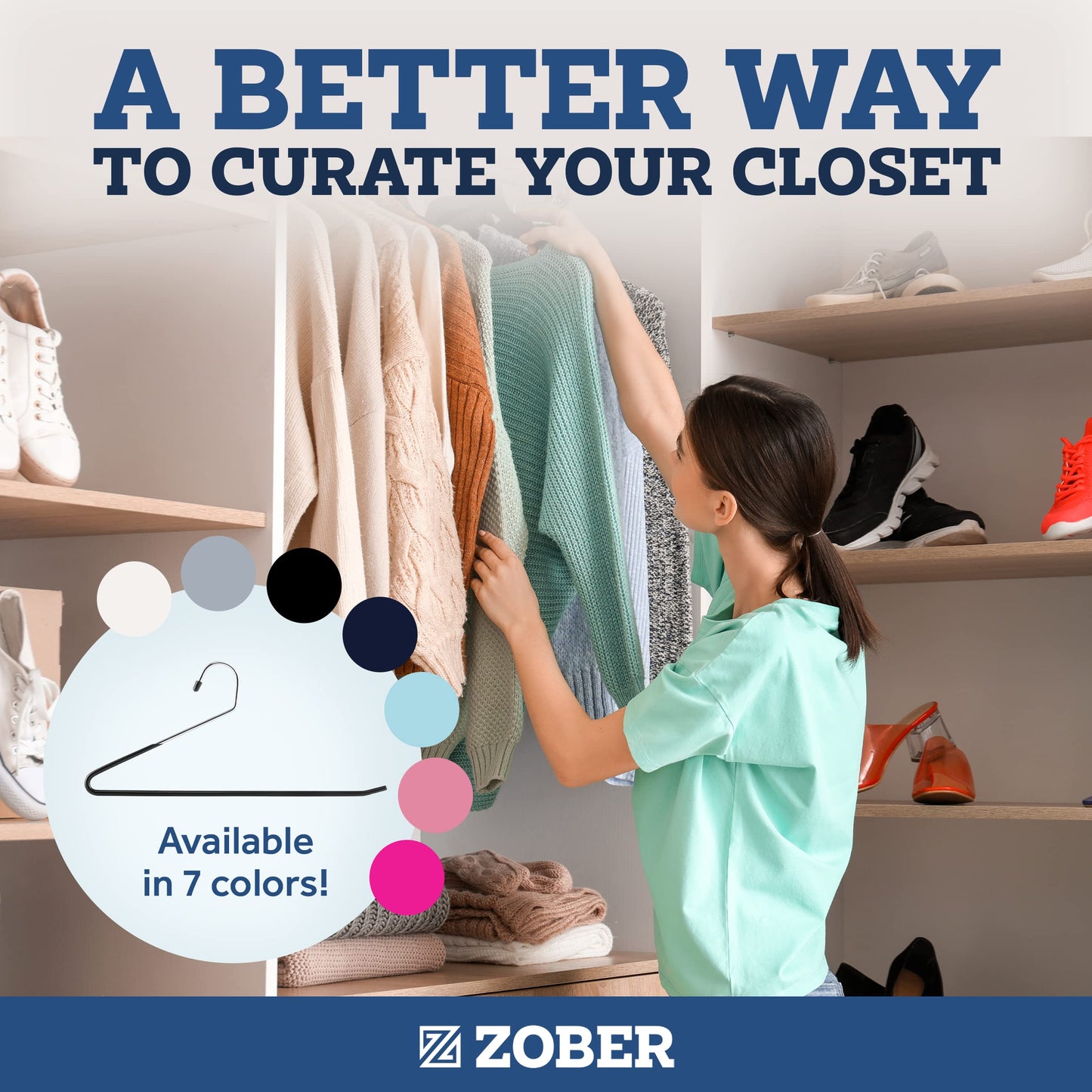 Zober Pants Hangers Non Slip - 20 Pack Open Ended Pants and Jean Hangers for Closet - Space Saving Clothes Hanger - Strong, Durable, Metal Pant Hangers (Black)