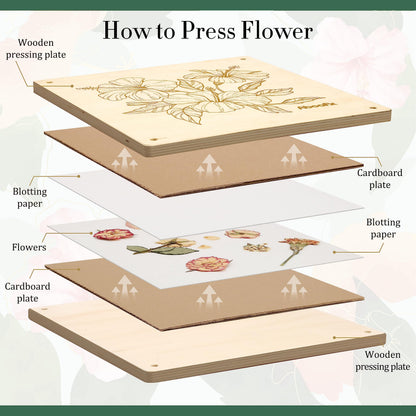 Aboofx Flower Press Kit, Craft Kits 11"x11" 10 Layers Wooden Flower Pressing Kit for Crafts Pressed Flowers & Plant Press for Spring DIY Craft Art, Preservation Kits for Bookmark Frame Flowers Drying