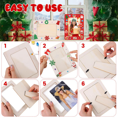 Fovths 36 Packs Christmas Picture Frame Painting Craft Kit Wooden DIY Photo Frame with 250 Foam Stickers Brushes Set Holiday Art Party Favor DIY Paint and Decorate