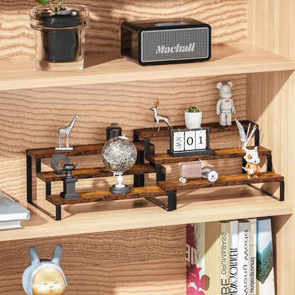 AUTARRONE Wooden Display Risers, 3-Tier Perfume Stand & Expandable Spice Rack Organizer, Cupcake Stand Holder & Display Shelf for Liquor, Figure & Dolls Collection (3-Tier, 2 Pack)