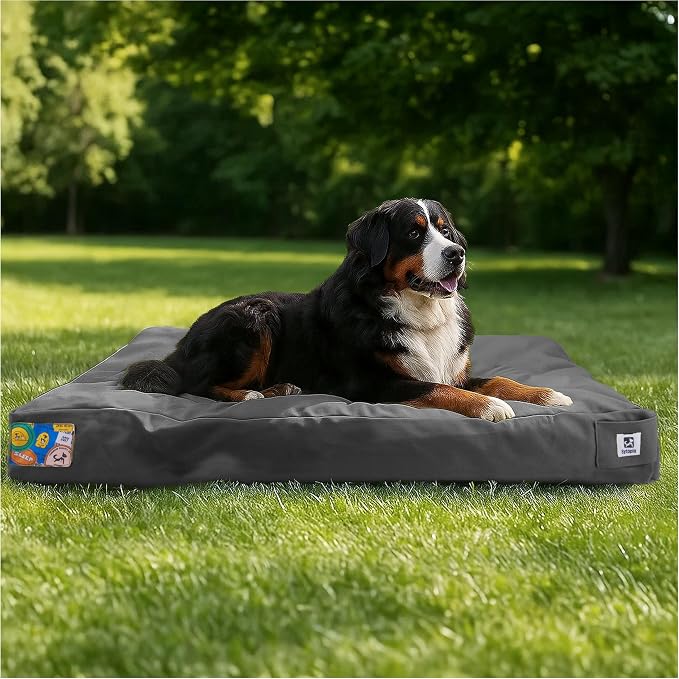 47 Inch Durable Indestructible Dog Bed for XXL Dogs, Outdoor Canvas Chew Proof Pet Crate Mat with Waterproof Washable Removable Cover, Indoor Patio Pet Pad for Crate, Dark Grey