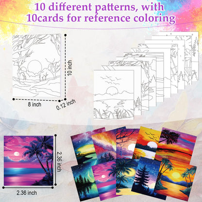 Ctosree 72 Pcs Vivid Sunset Paint and Sip Kit for Adults 8'' x 10'' Pre Drawn Canvas for Painting DIY Pre Printed Canvas for Party Favor Acrylic Painting Kit Wood Easel Brushes Date Night Bulk