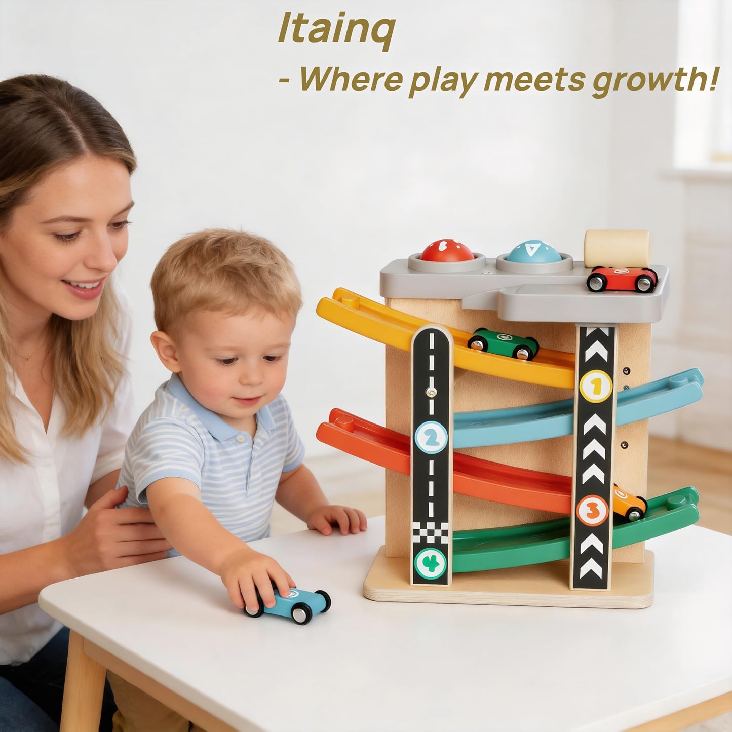 Toddler Toys for 1-2 Year Old Boy, Montessori Toys for 1 Year Old, First Birthday Gifts, 2 in 1 Pounding Toys and Wooden Car Ramp