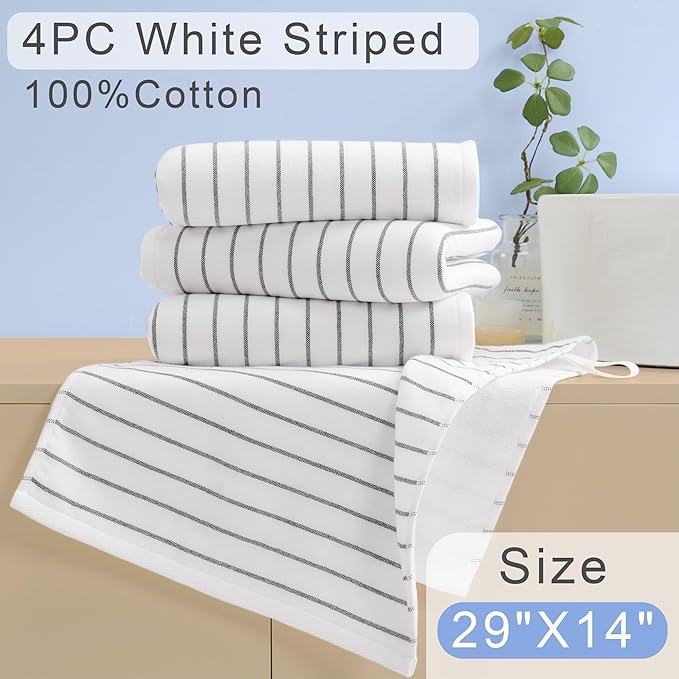 4-Pack Striped Hand Towels, thick 450GSM, Ultra-Absorbent & Quick-Drying ，100%