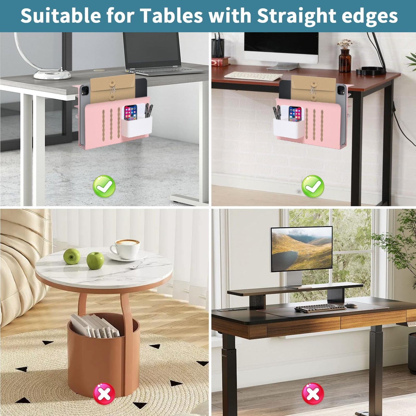 Desk Side Storage Under Desk Laptop Holder, No Drill Hanging Desk Organizer with Pen Holder, Clamp-On Table Side Tray Desktop Organization Mount for Office and Home (White)