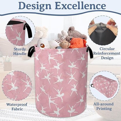 Cute Ballet Dancer Laundry Basket, Foldable Oxford Cloth Pink Laundry Hamper