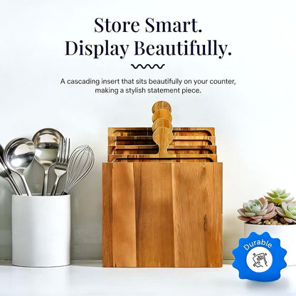 Acacia Wood Charcuterie Boards, Set of 4, Interlocking Serving Tray with Storage Box, Party Appetizer Tray with Handles, Ideal Wine Gifts & Accessories
