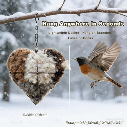 2026 new Handmade Alpaca Fiber Bird nest Heart, Bird nest Material Frame, Winter Wild Bird Tree House, Hummingbird nest Box Outdoor Garden Art Bird House, a Gift for Bird Lovers. (1pc)