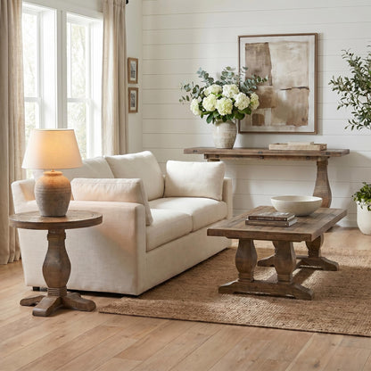 Napa Solid Wood Farmhouse Rustic Round End Side Living Room Table, Nightstand 26" W x 26" D x 25" H