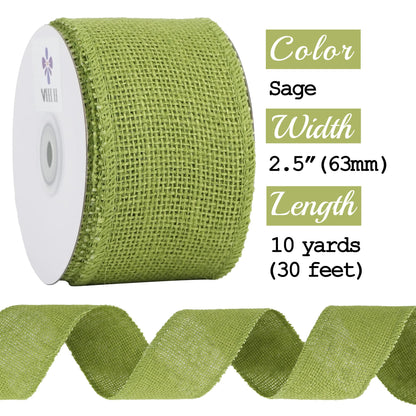 MEEDEE Sage Green Burlap Ribbon 2.5 inch Natural Jute Burlap Ribbon Sage Ribbon Burlap Roll Jute Ribbon Craft Ribbon Fabric Ribbon for Rustic Party Wedding Decorating Wreath Bows Making (10 Yards)