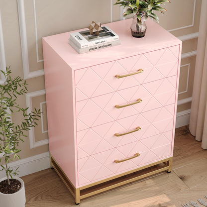 GarveeHome Wooden Dresser for Bedroom, Dressers & Chest of Drawers with 4 Drawer, Wood nightstand for Storage and Organization (Pink)