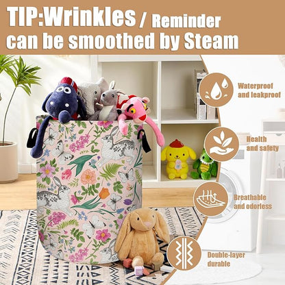 Bunny Rabbit Laundry Basket, Foldable Rabbit Flower Laundry Hamper Tote Bag