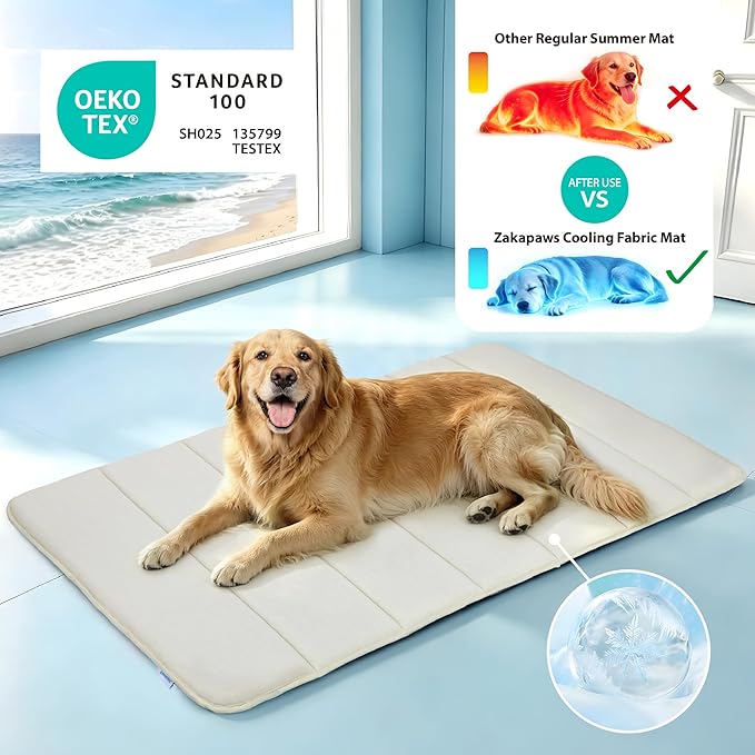 Cooling Dog Mat Q-Max>0.5 - Rapid Cooling Tech, Thin Breathable Crate Pad, Portable Washable Summer Mat, Chill Soothing Fabric - 47"x29" Extra Large Dog, Dark Beige
