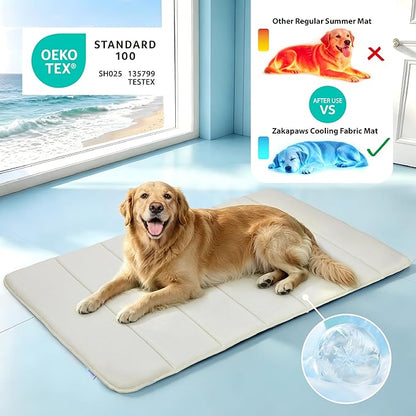 Cooling Dog Mat Q-Max>0.5 - Rapid Cooling Tech, Thin Breathable Crate Pad, Portable Washable Summer Mat, Chill Soothing Fabric - 24"x18" Small Dog/Cat, Dark Beige