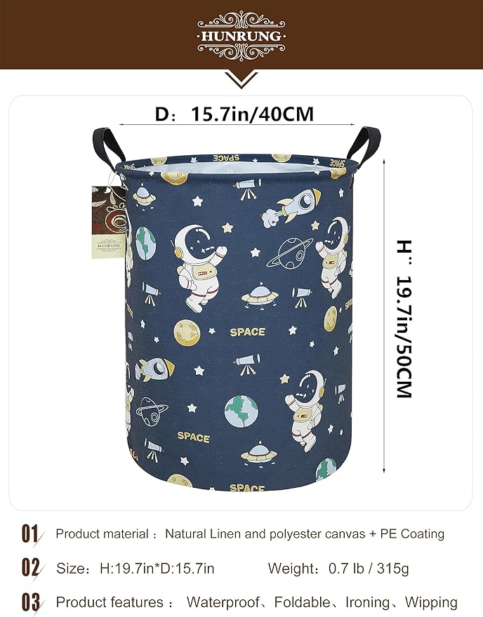 HUNRUNG Laundry Hamper, Large Canvas Fabric Lightweight Storage Basket Toy