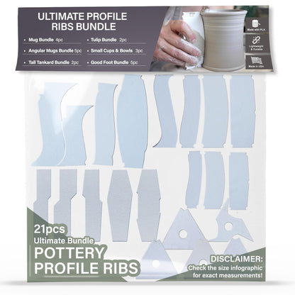OUTPOST POTTERY Profile Ribs - Precision Pottery Rib Tools Made W/Durable PLA for Consistent Shapes, Floating Designs & Accurate Craft - Texture & Trimming Tools (Ultimate Bundle)
