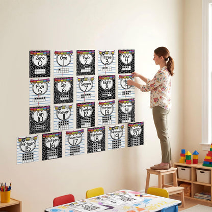 Colarr 21 Pcs Number Posters for Classroom Wall Decor 11 x 8.5 Inch Educational Number Poster Learning Chart for Kindergarten Preschool Teacher Classroom Must Have Essentials(Composition Notebook)