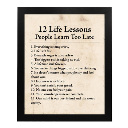 AMERICAN LUXURY GIFTS 12 Life Lessons - Inspirational Typography Wall Art - Motivational Decor for Office, Classroom & Home - 8x10 Unframed Print