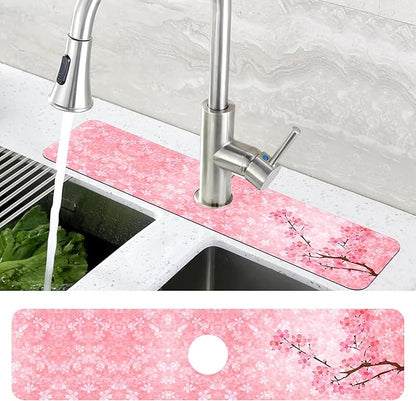 Spring Cherry Blossom Kitchen Sink Splash Guard Absorbent Fast Drying Mat