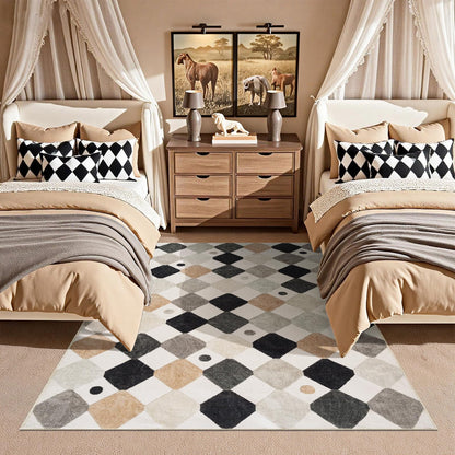 jinchan Macy 5x7 Area Rug for Kids Room Black and White Modern Colorful Nursery Rug Checkered Diamond Play Mat Washable Soft Non Slip Carpet for Playroom Classroom Bedroom Living Room Marble on Cream
