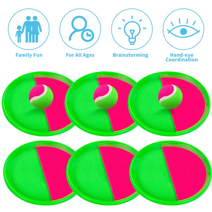 Kids Outdoor Toys, Beach Toys Toss and Catch Ball Set, Outside Yard Games for Kids with 6 Paddles 3 Balls Paddle Game Set Playground Sets for Backyard Sports Outdoor Games for Adults and Family