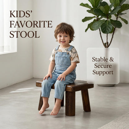 TXJCNONE Solid Wood Step Stool for Kids & Adults, Natural Wood, Multi-Use Wooden Stool, Farmhouse Industrial Style (14.2"x10.2"x7.1")