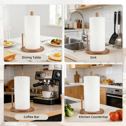 Jumbo Acacia Wood Paper Towel Holder – Large 8.27" Diameter Non-Slip Base, Countertop Wooden Paper Towel Holder for Kitchen, Dining, Coffee Bar, Thick & Stable, Easy Assembly, Natural Wood Finish