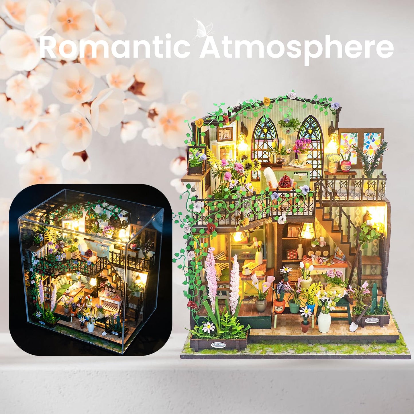 DIY Miniature House Kit, DIY Wooden Garden House with LED Light, Mini House Building Kit with Furniture for Adult Teen, DIY Adult Crafts for Home Decoration, Birthday Gifts for Family, Friends