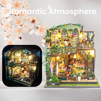 DIY Miniature House Kit, DIY Wooden Garden House with LED Light, Mini House Building Kit with Furniture for Adult Teen, DIY Adult Crafts for Home Decoration, Birthday Gifts for Family, Friends