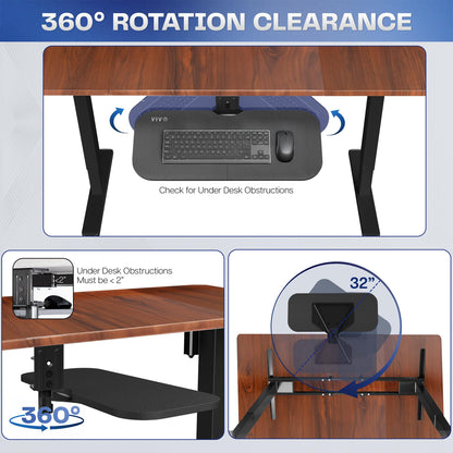 VIVO Under Desk Rotating 23 x 10 inch Computer Keyboard and Mouse Tray, Swiveling Platform, Ergonomic Typing, Black, MOUNT-KB01B
