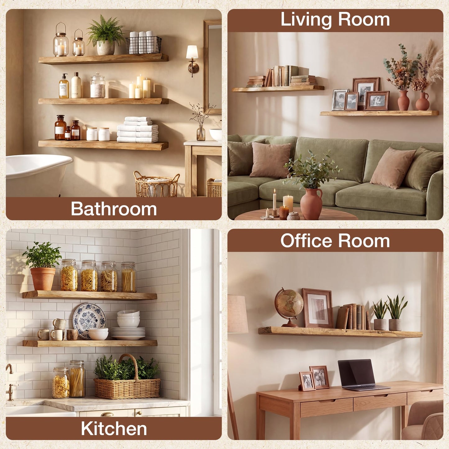 Axeman 24 inch Live Edge Floating Shelves for Wall, 8 Inch Deep Solid Locust Wood Wall Shelves - Rustic Wooden Shelves with Invisible Brackets for Living Room Bedroom Kitchen, Set of 2