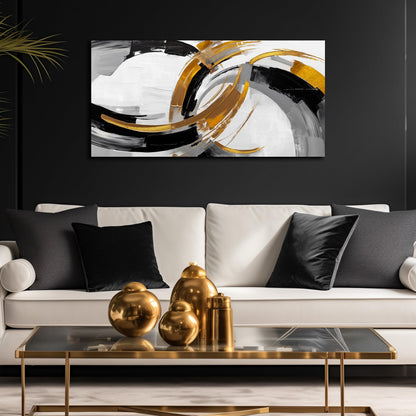 AUUZAIUA Large Abstract Canvas Wall Art for Living Room Black White and Gold Minimalist Line Artwork for Bedroom Office 20"x40"