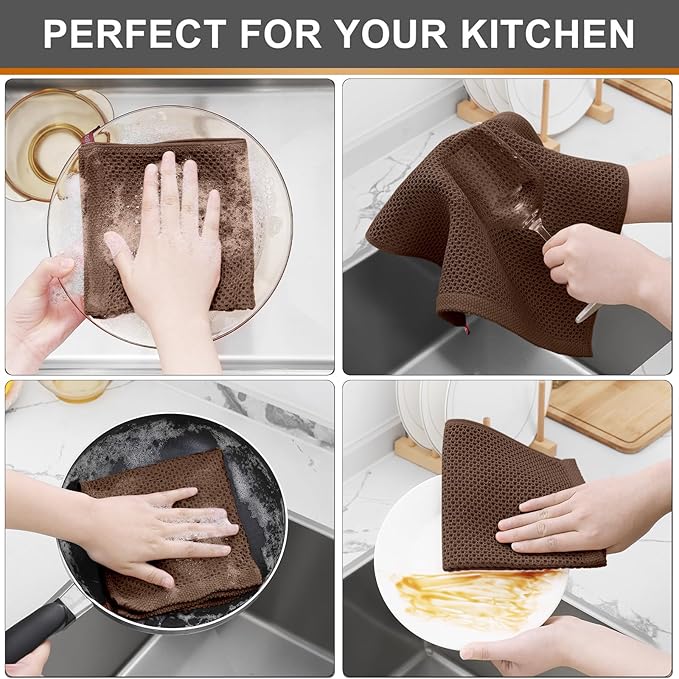 Kitinjoy 100% Cotton Kitchen Dish Cloths, 6 Pack Waffle Weave Ultra Soft