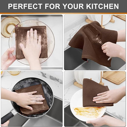 Kitinjoy 100% Cotton Kitchen Dish Cloths, 6 Pack Waffle Weave Ultra Soft