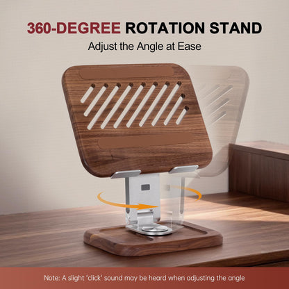 TlaroRiz Walnut-Wooden Laptop Stand for Desk, Adjustable Height & Angle with 360° Aluminum Alloy Swivel Base, Wood Laptop Stand Compatible with MacBook Pro, All Laptops 10-17", Brown