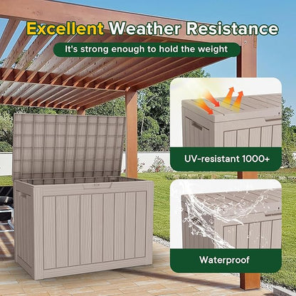 TARKARI 45 Gallon Lockable Resin Deck Box, Waterproof & UV-Resistant Outdoor Storage Box for Outdoor Cushion Storage, Garden Tools & Pool Accessories Storage, Gray