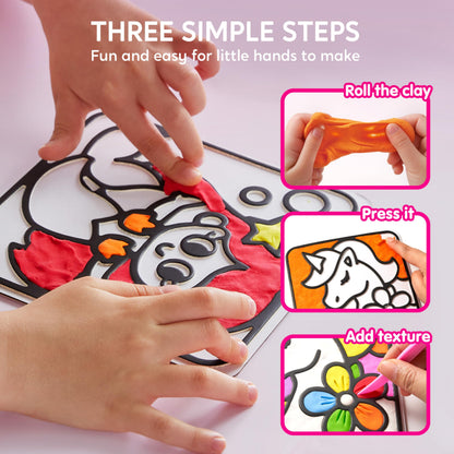 JOVA Klever Kits Air Dry Clay Painting, Air Clay Kit for Kids, 8 Pre-grooved Filling and Original Designed Boards, Easy Play and Non Toxic Material, Arts and Crafts for Kids Age 4-9