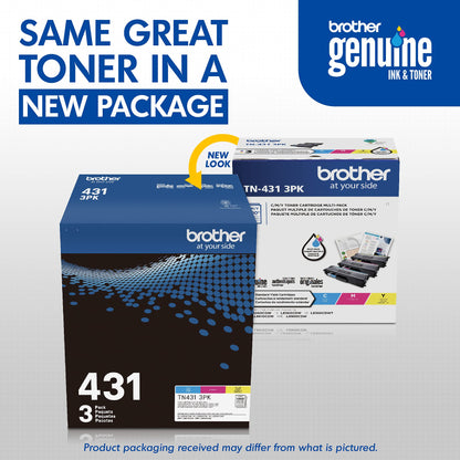 Brother TN-431 3PK, Cyan, Magenta, Yellow, Standard Yield, Model: TN4313PK