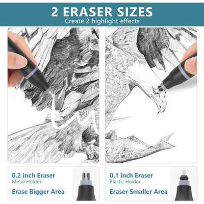 Foyucool Electric Eraser, USB C Rechargeable Pencil Eraser with 220 Eraser Refills, 2 Eraser Sizes, Comfort Grip Art Eraser for Drawing, Ideal for Artists, Students, Sketch, Engineers, Black