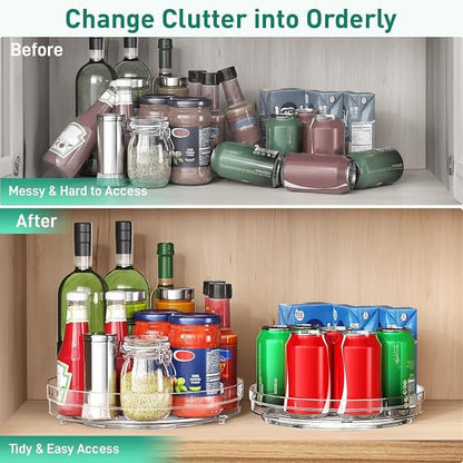 Optish 2 Pack 9.5" Lazy Susan Organizer, Lazy Susan Turntable for Cabinet, Spice Organization for Cabinet, Refrigerator, Pantry, Closet, Countertop, Non-Skid Turntable Organizer, Clear