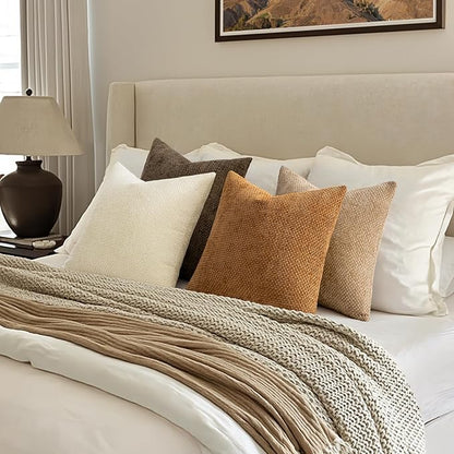 MIULEE Pack of 4 Brown Couch Throw Pillow Covers 16x16 Inch Soft Decorative Chenille Pillows Farmhouse Accent Cushions for Boho Home Decor Spring Sofa Bedroom Living Room