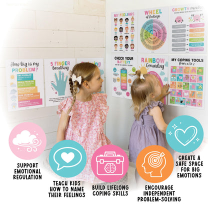 Hadley Designs 9 Calming Corner Posters for Classroom Must Haves - Calm Down Corner Supplies with Emotions Chart, School Counselor Mental Health Poster, Feelings Chart For Kids, Pastel Classroom Decor
