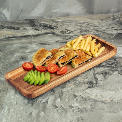 Anyvape Acacia Wood Serving Trays, Set of 3 Wooden Platters (11.8 x 5.1 in)
