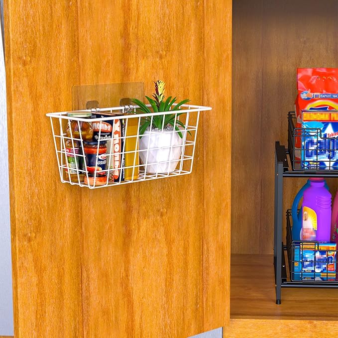 MaraFansie Wall Wire Baskets Bin No Drilling Adhesive Hanging Baskets Wall