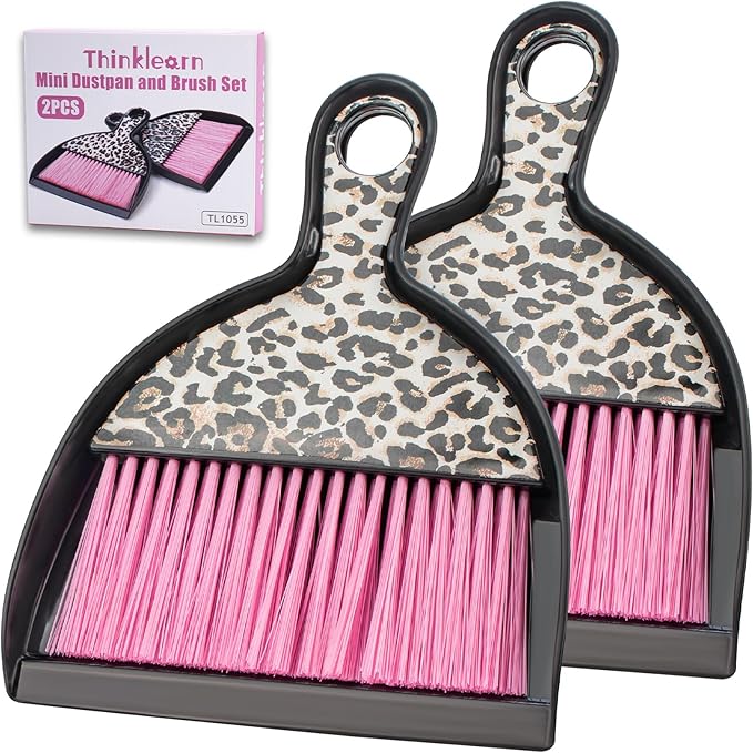 THINKLEARN 2PCS Mini Dustpan and Brush Set, Small Broom and Dustpan Set