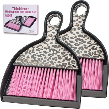 THINKLEARN 2PCS Mini Dustpan and Brush Set, Small Broom and Dustpan Set