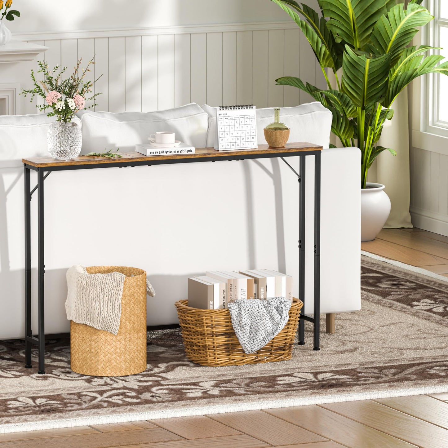 Vantimo 47.2" Console Table, Narrow Entryway Table, Skinny Sofa Table, Behind CouchTable, Long Skinny Table, DisplayTable for Entryway, Living Room, Foyer, Corridor, Office, Rustic Brown