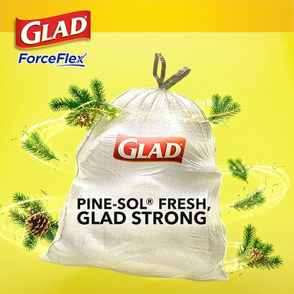 Glad ForceFlex Tall Kitchen Drawstring Trash Bags, 13 Gal, Pine-Sol Original