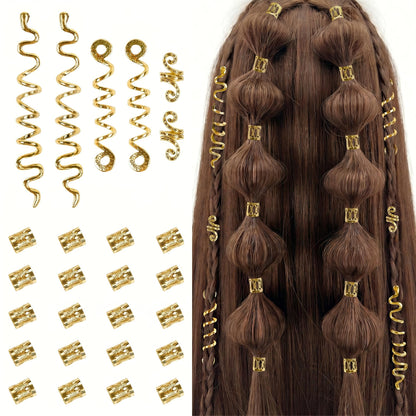 TEBIEKOY 26pcs Gold Hair Accessories for Women Loc Hair Jewelry for Braids Metal Dreadlock Beads Set Snake Hair Clips Decoration Gold